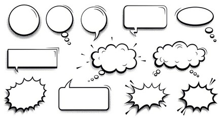 Fototapeta premium Collection of Diverse Comic Book Speech Bubbles and Thought Bubbles for Design and Illustration Projects