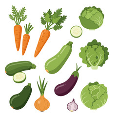 A colorful assortment of fresh vegetables, isolated on white background
