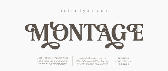 Retro Elegant Luxury Font, Uppercase Lowercase And Number. Classic Lettering Minimal Fashion Designs. Typography modern serif fonts regular decorative vintage concept. vector illustration
