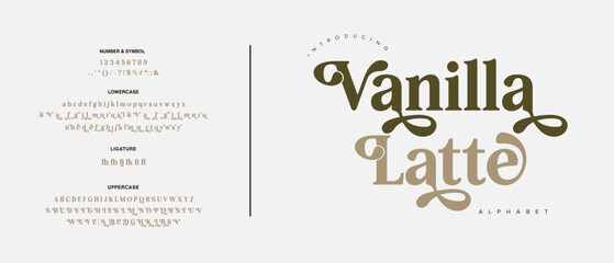 Retro Elegant Luxury Font, Uppercase Lowercase And Number. Classic Lettering Minimal Fashion Designs. Typography modern serif fonts regular decorative vintage concept. vector illustration

