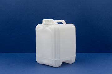 White Plastic Jerry Can on Blue Background