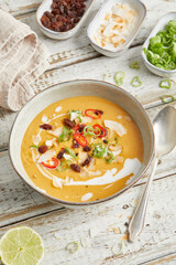 Lemongrass coconut lentil soup with red chili