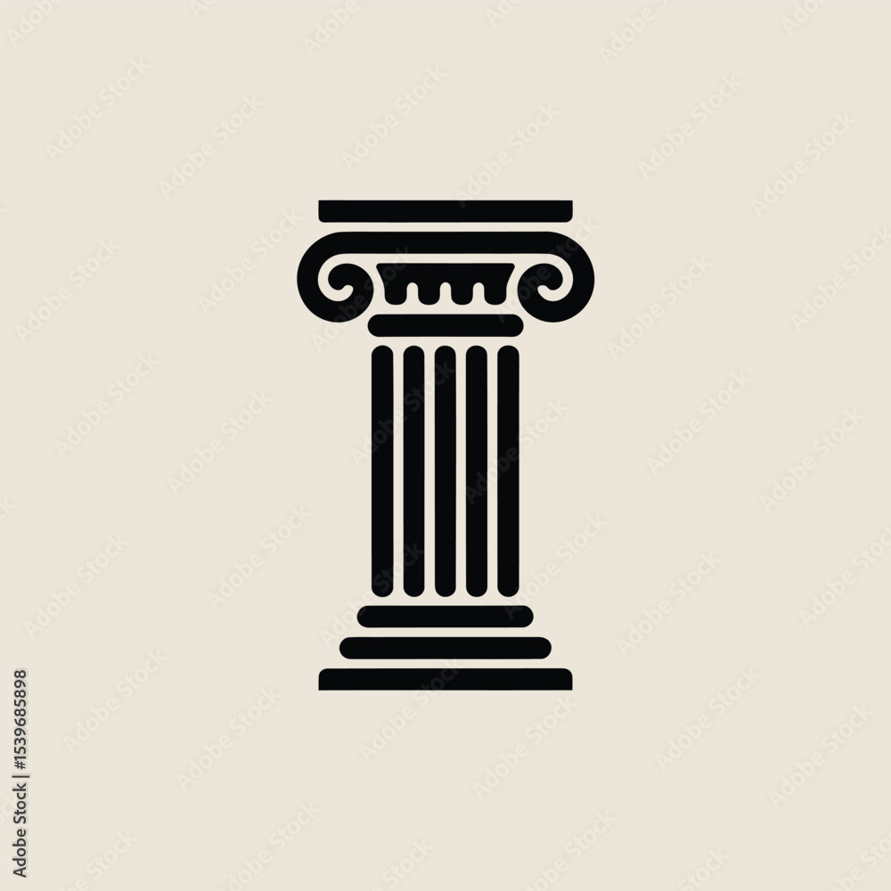 Aufkleber simple black and white vector illustration of a classical ionic column against a beige background su