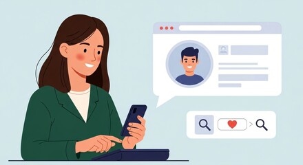 Woman tapping smartphone for online dating. Searching for match on social app. Digital connection and virtual relationship concept. Communication lifestyle.