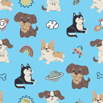 High-quality seamless vector design of playful dogs, perfect for pet-related projects, packaging, and more. Versatile, fun, and easy to use in various designs.