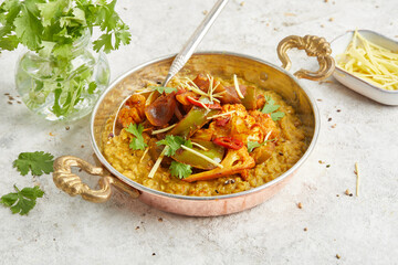 Dal vegetable masala in traditional Indian pan