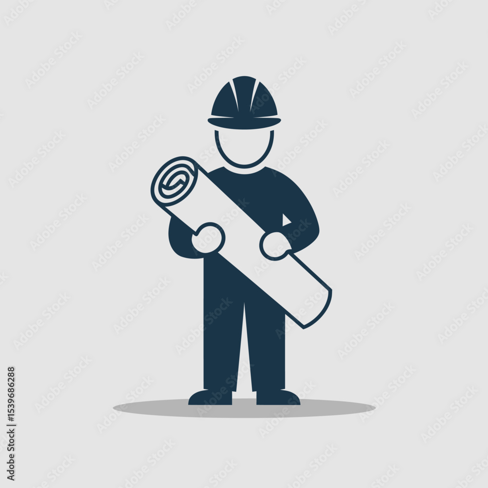 Aufkleber simple illustration of an architect holding a blueprint and wearing a hard hat representing architec
