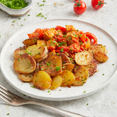Fried potatoes with bell pepper and tofu