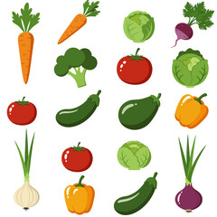 A colorful assortment of fresh vegetables, isolated on white background