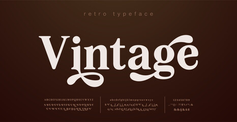 Retro Elegant Luxury Font, Uppercase Lowercase And Number. Classic Lettering Minimal Fashion Designs. Typography modern serif fonts regular decorative vintage concept. vector illustration
