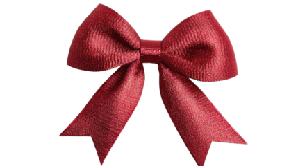 Elegant dark red ribbon bow with satin texture and decorative loops isolated on white background
