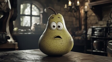 Pear with surprised expression