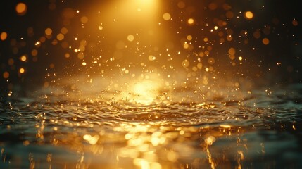 Golden splash; ripples, light, bokeh effect
