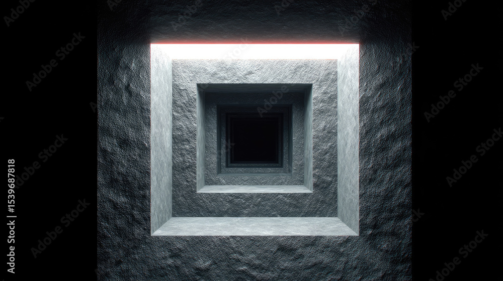 Poster exploring the depths of a dark tunnel abstract underground structure surreal environment geometric p