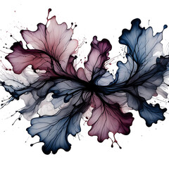 Abstract Floral Ink Splatter Painting  Elegant Burgundy and Teal Hues