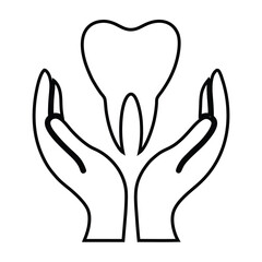 Outline of Hands Holding Tooth