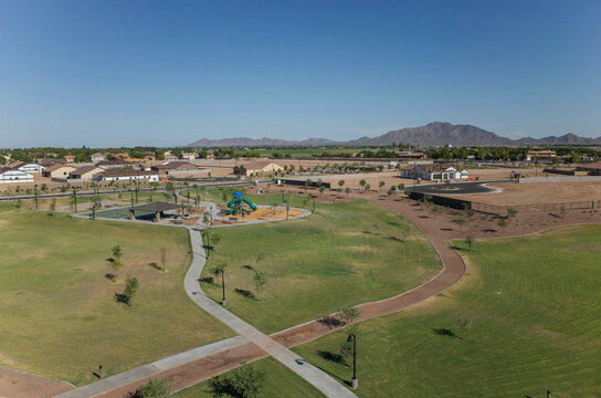 A new neighborhood playground being built in the suburbs