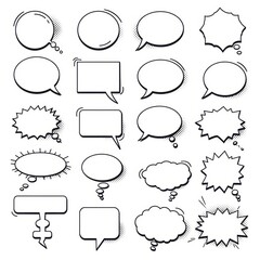 Fototapeta premium Collection of 20 Diverse Comic Book Speech Bubbles and Thought Bubbles for Design Elements