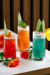 cocktail selection at the bar with flowers