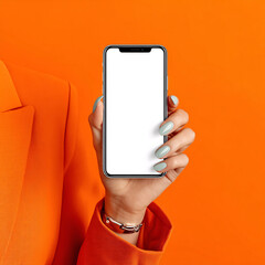 cell phone blank white screen mockup.hand holding texting using mobile on background empty space for advertise. work people contact marketing business, technology	