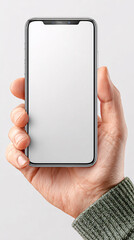 cell phone blank white screen mockup.hand holding texting using mobile on background empty space for advertise. work people contact marketing business, technology	