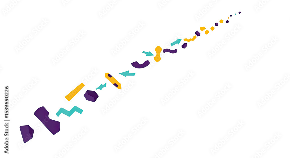 Poster abstract illustration of a colorful chain of geometric shapes arranged diagonally