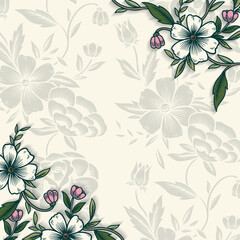 Romantic Hand-Drawn Floral Frame on Vintage Cream Background for Invitations and Designs