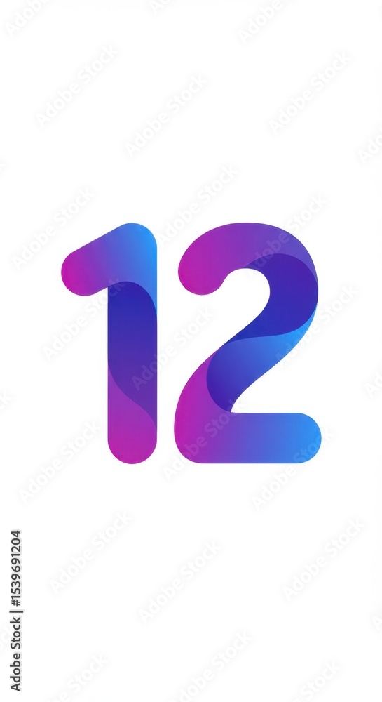 Poster abstract number twelve design gradient colors purple blue swirls modern artistic number twelve digit