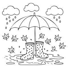 rubber boots under umbrella isolated vector illustration
