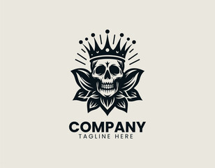 Menacing skull king wearing a spiked crown in a symmetrical vector logo for dark luxury branding