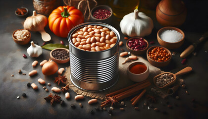 preserved Canned kidney beans in a metal container