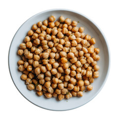 Roasted chickpeas in a white bowl isolated on transparent background