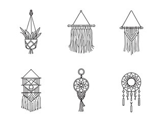 boho style macrame plant hanger outline vector image