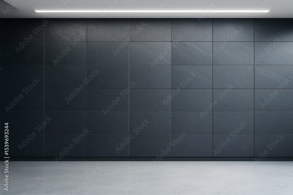 Aufkleber dark tiled modern interior wall with overhead lighting in empty room for branding or design mockup c
