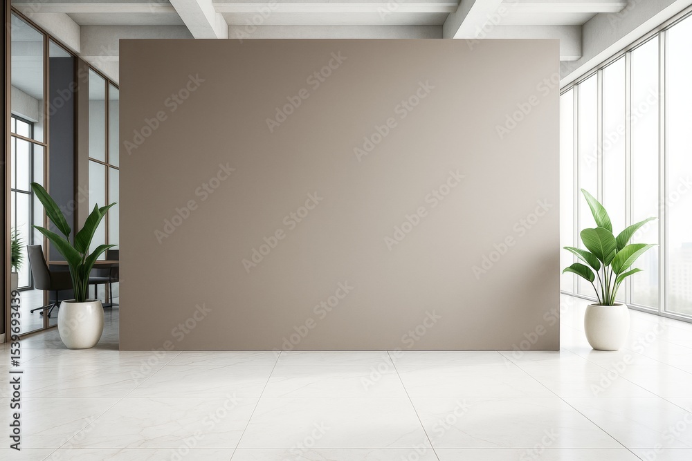 Poster empty modern office interior with blank wall and natural light for branding or creative mockup displ