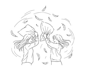 A pillow fight with feathers flying