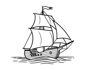 A pirate ship with sails blowing