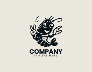 Fototapeta premium Playful black shrimp mascot character with expressive eyes and dynamic pose for vector logo design