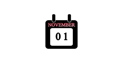 November calendar icon - day 01 animation with white background .