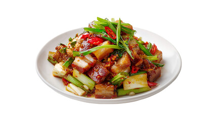 Delicious Spicy Pork Stir Fry with Green Onions and Chili Peppers
