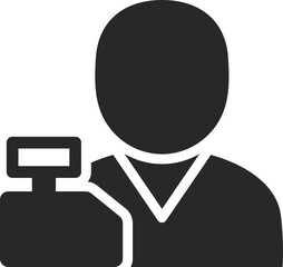 Cashier solid icon used in retail service, payment processing, and store staff profession designs.