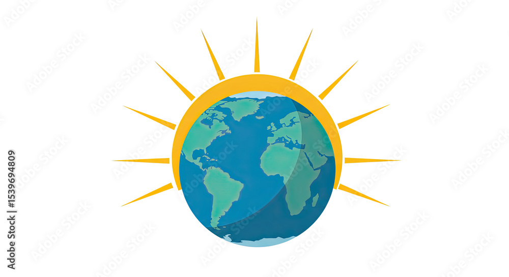 Poster vector illustration of the earth with the sun in a flat and colorful design