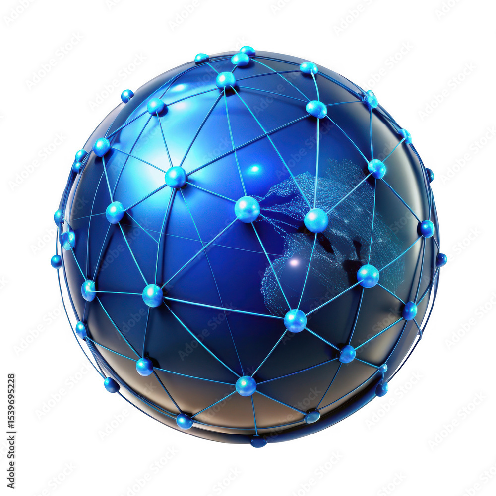 Poster global network connection sphere isolated on transparent background