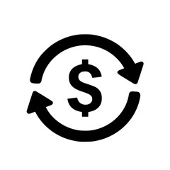 Obraz premium Vector illustration of a dollar sign silhouette surrounded by two curved arrows forming loop - cash flow or economic circulation concept