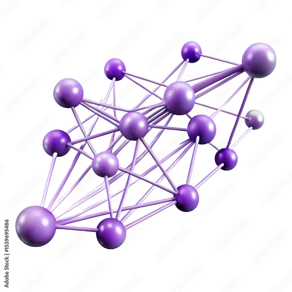 Poster purple molecular structure network isolated on transparent background