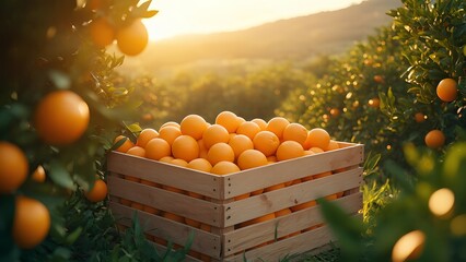 Harvesting fresh oranges in a lush orchard at sunset a vibrant nature landscape photography