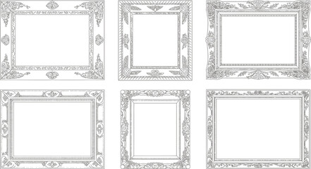 Six decorative frames with intricate designs arranged in a grid pattern on a white background