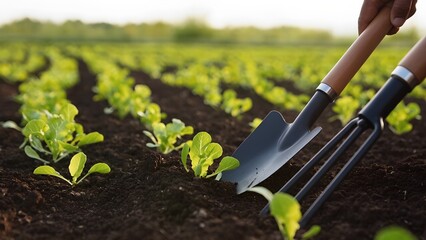 Cultivating green vegetables organic farm agriculture fertile soil close-up view sustainable practices