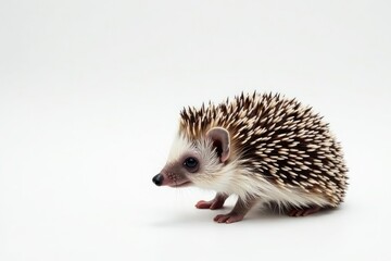 Fototapeta premium A lone hedgehog against a pure white backdrop , animal, vector, photography