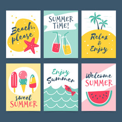 Hand drawn summer cards collection